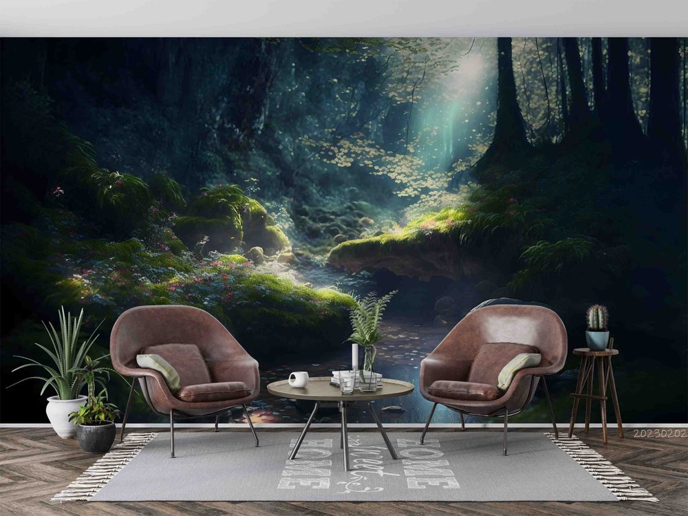 3D Forest River Sunshine Landscape Wall Murals Wallpaper Murals Wall Sticker