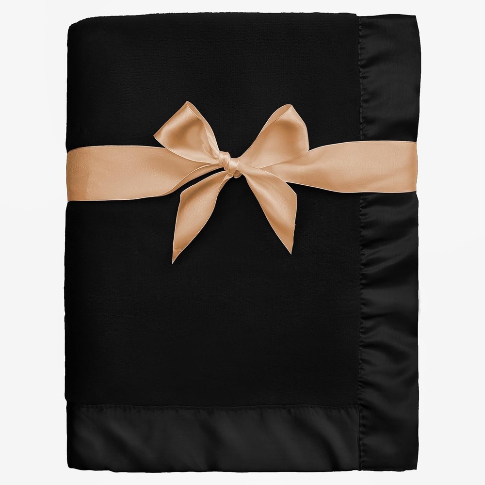 Fleece Baby Blanket with 2 Inch Satin Trim Soft Anti-Static Plush Black