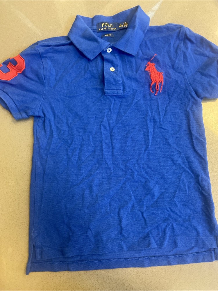Polo Ralph Lauren Shirt Kids Blue Short Sleeve Polo cotton Big Pony Size M 10-12