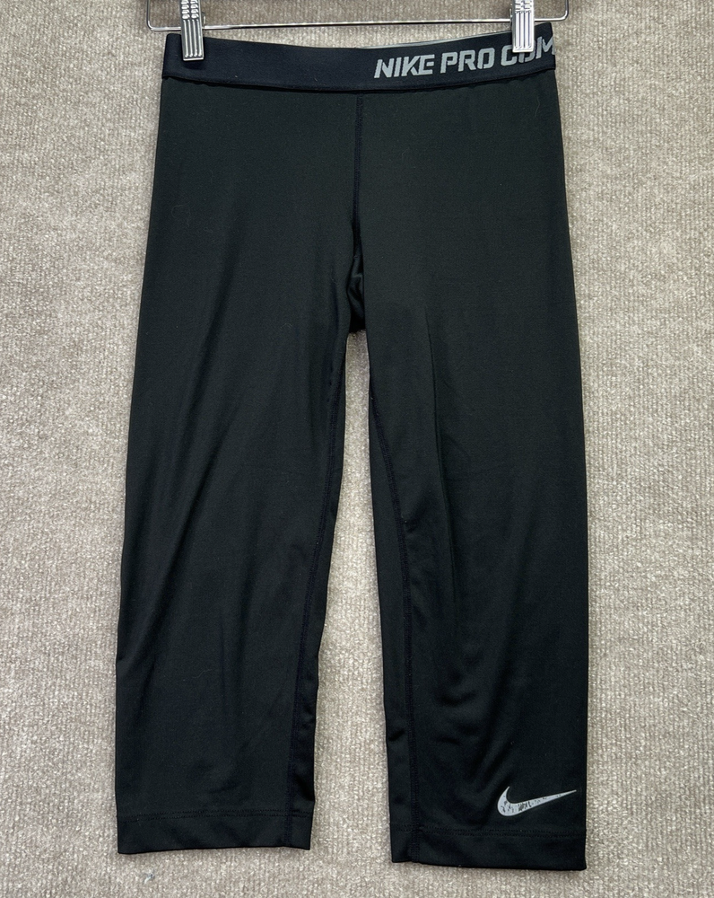 Nike Pro Combat Cropped Leggings for Women Small Black Dri-Fit Athletic Pants