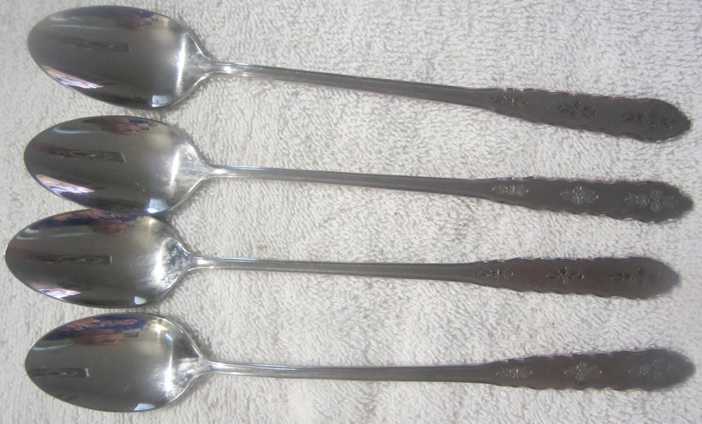 4 in set,Oneida Deluxe Distinction Stainless FLORAL BOUQUET Iced Tea Spoons VTG