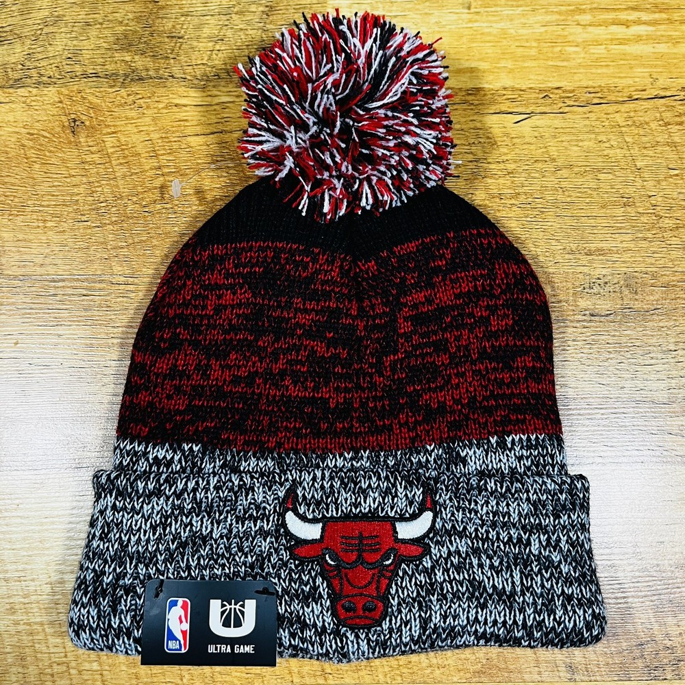 Ultra Game Chicago Bulls NBA Winter Hat Cap Beanie Pom Toboggan Red Black Gray