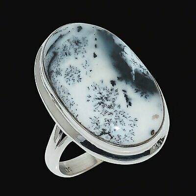 Natural Dendrite Opal Gemstone Handmade 925 Solid Sterling Silver Ring S.10