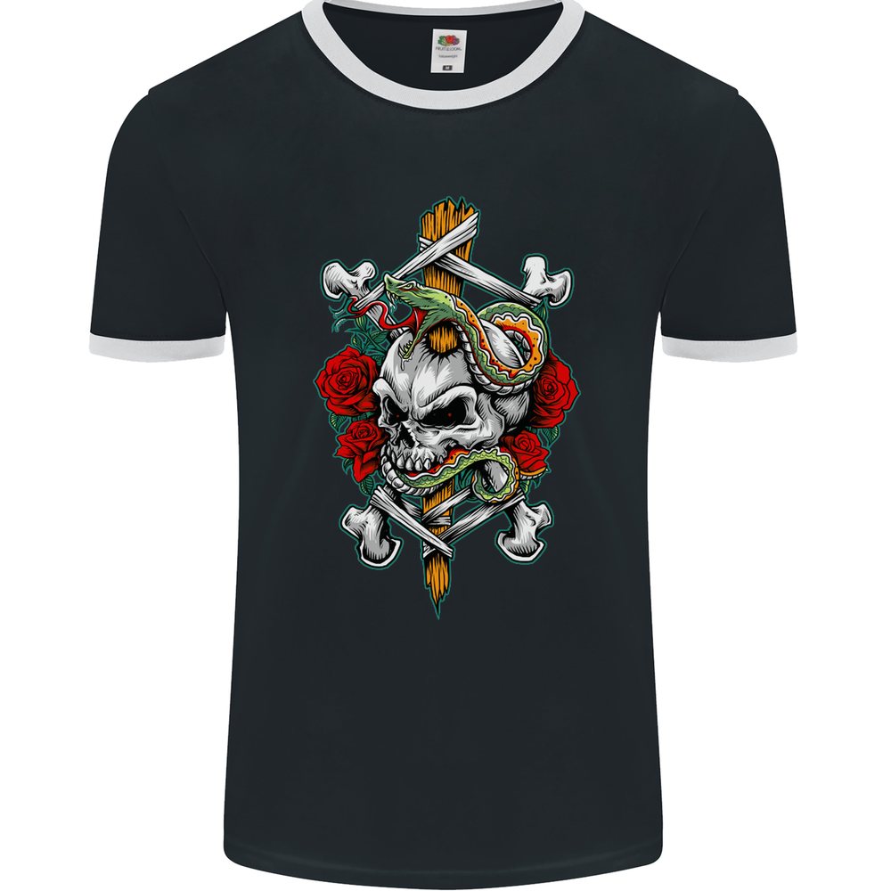 Skull and Snake Biker Heavy Metal Gothic Mens Ringer T-Shirt FotL
