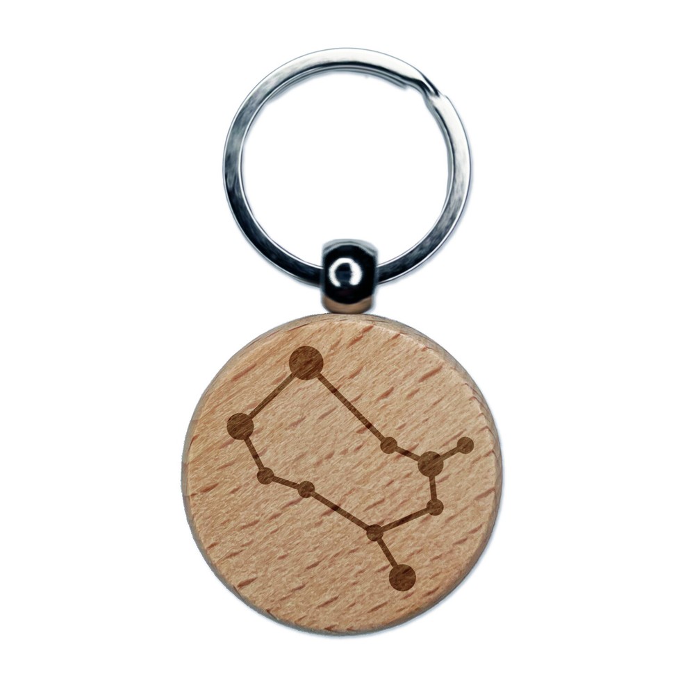 Gemini Zodiac Star Constellations Engraved Wood Round Keychain Tag Charm