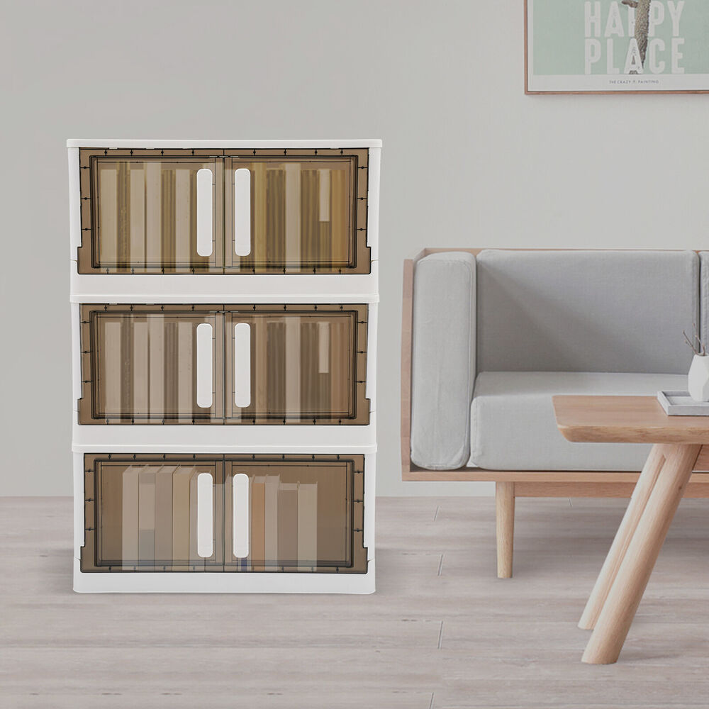 Stackable Storage Cabinet with Lids and Wheels – 3 Bins Organizer