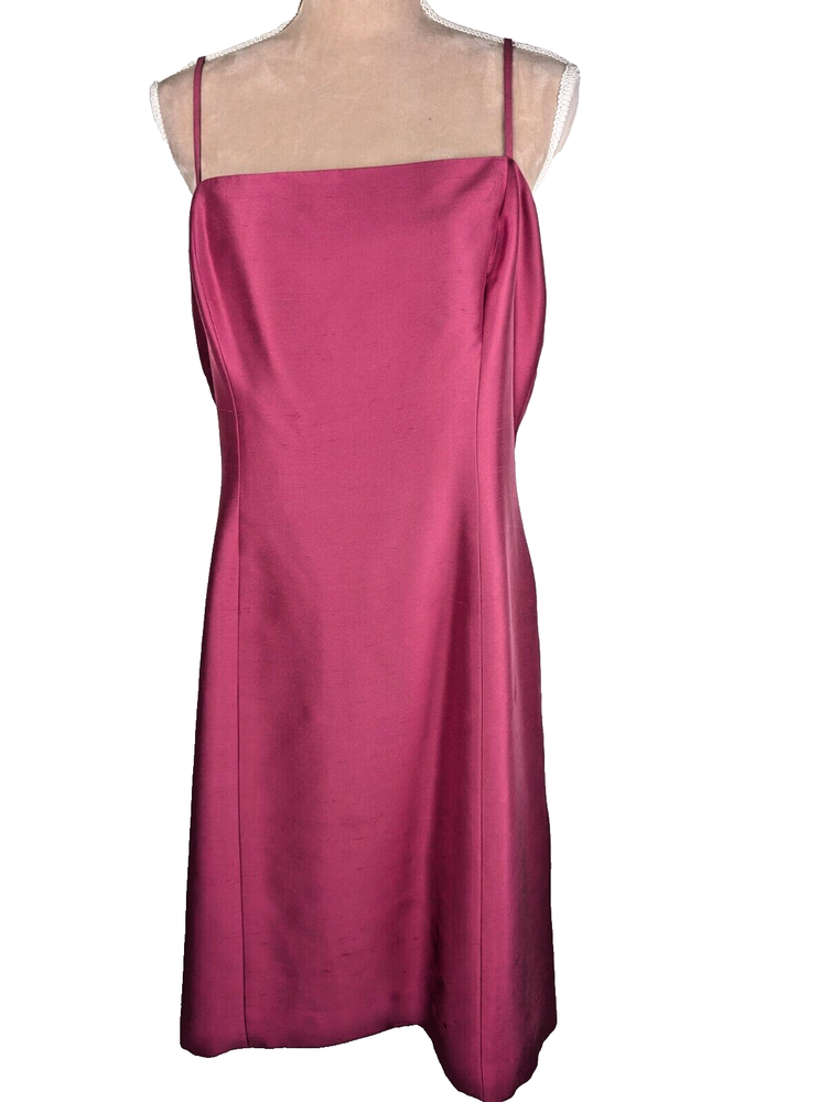 Vintage Ann Taylor 100% Silk Slub Dupioni Cocktail Dress 14 Berry Wine Red