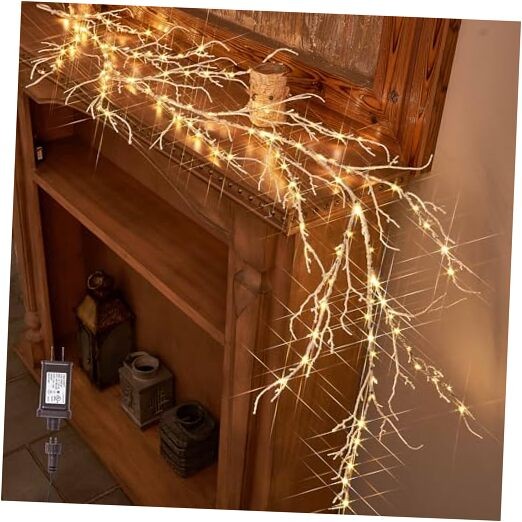 6FT Plug-in Birch Garland with 120 Warm White Fairy Lights