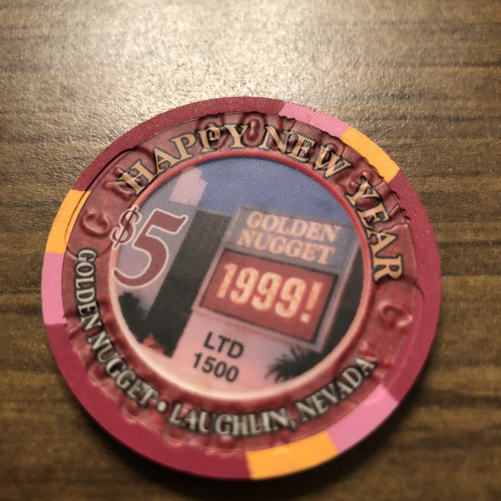 $5 golden nugget new years 1999 obsolete laughlin  casino chip-image