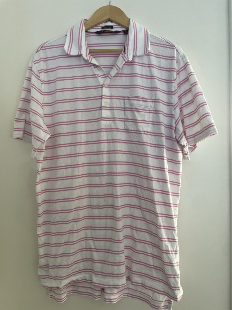 Polo Golf Ralph Lauren Vintage Lisle Striped 100% Pima Cotton Polo Shirt Pink L