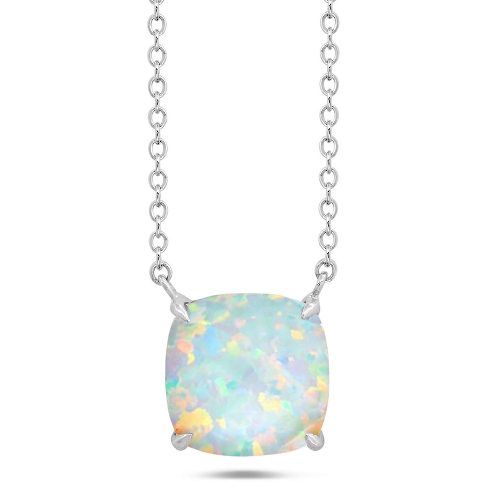 3CT Cushion Cut Pendant Opal Necklaces for Women 925 Sterling Silver 18 Inch ...