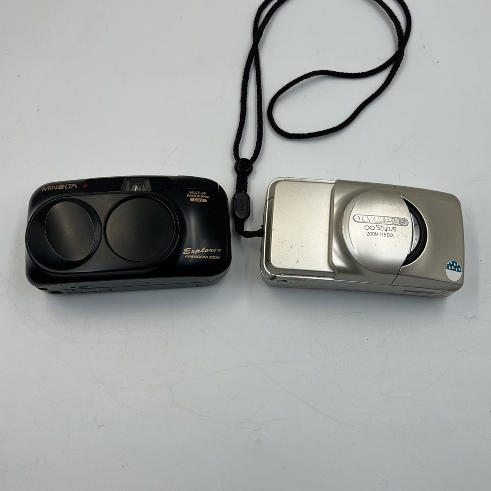 Lot of 2 Minolta Olympus Stylus Zoom 115 DLX Film Cameras for Parts or Repair