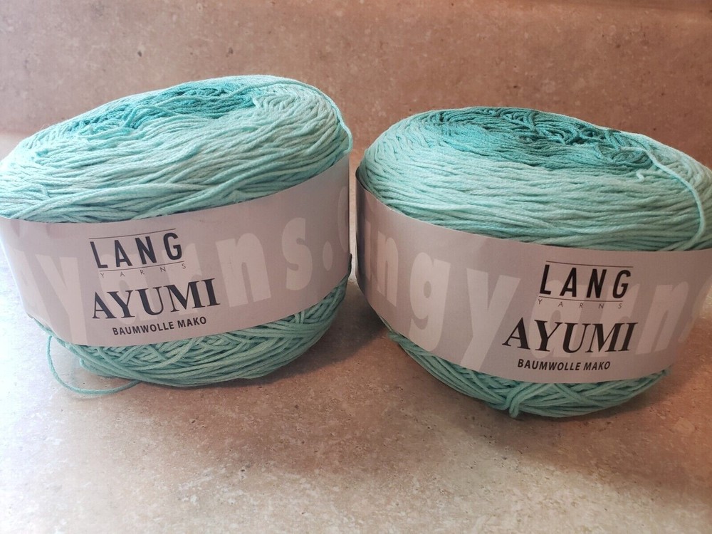 2 Balls Lang Ayumi Mako Cotton Yarn Aqua Gradient #0058