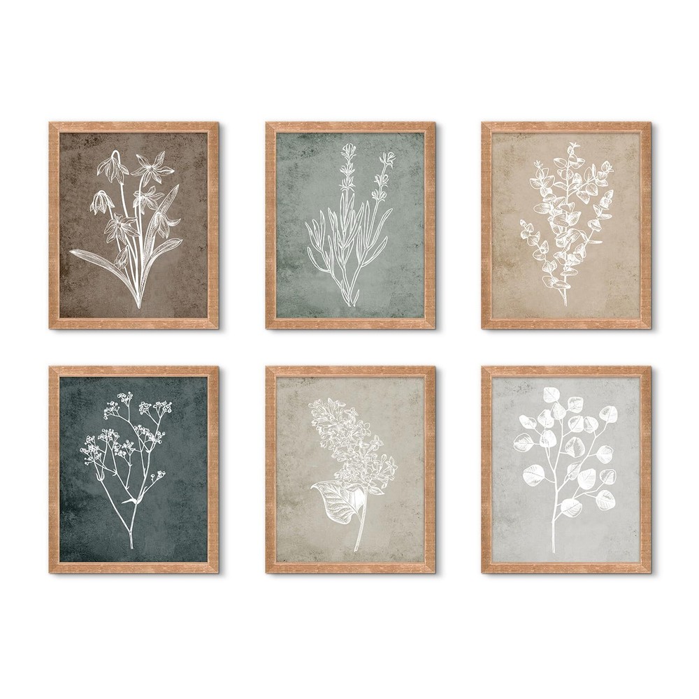Vintage Framed Botanical Prints - Set of 6 Floral Wall Art for Farmhouse Deco...