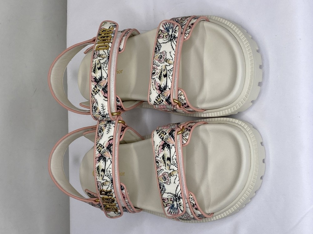 Dior Womens White Dioract Sandals Size 10.5 Hook & Loop Flat