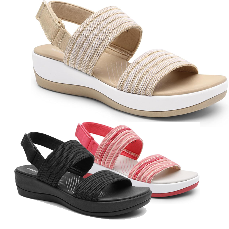 Women Walking Sandals Lightweight Soft Footbed Low Wedge Comfort Flat Sandals