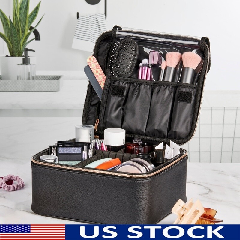 Waterproof Cosmetic Train Case with Adjustable Dividers for Makeup Storage