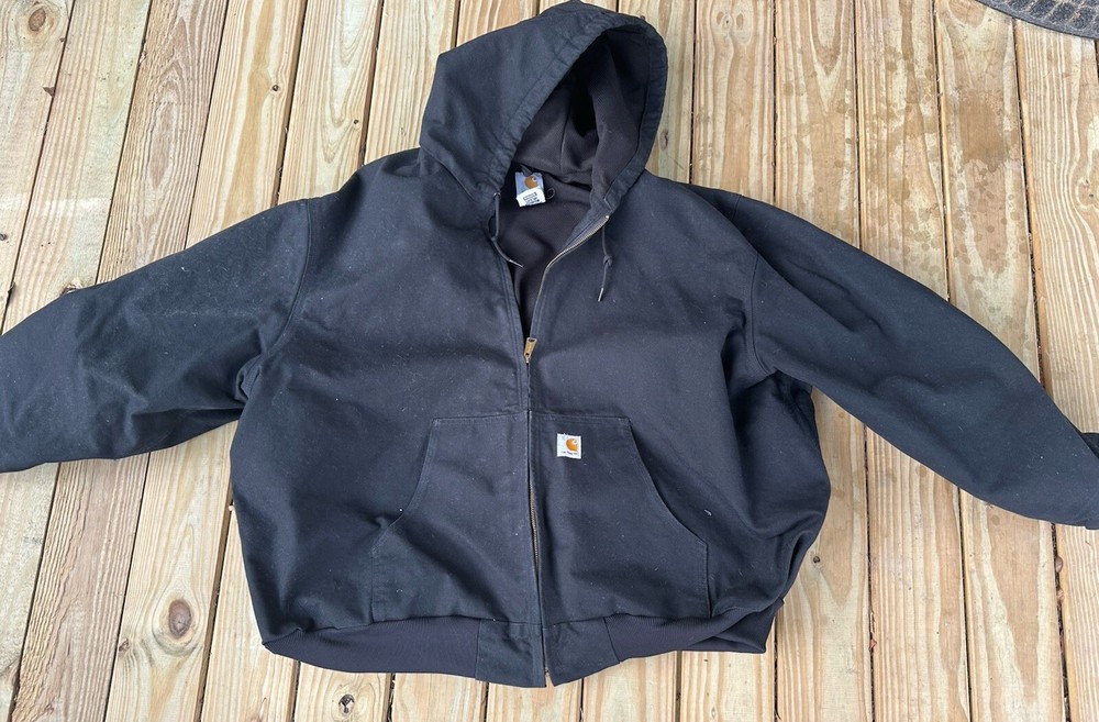 Vintage 90s Carhartt J131 Black Lined Canvas Hooded Jacket Size 4XL