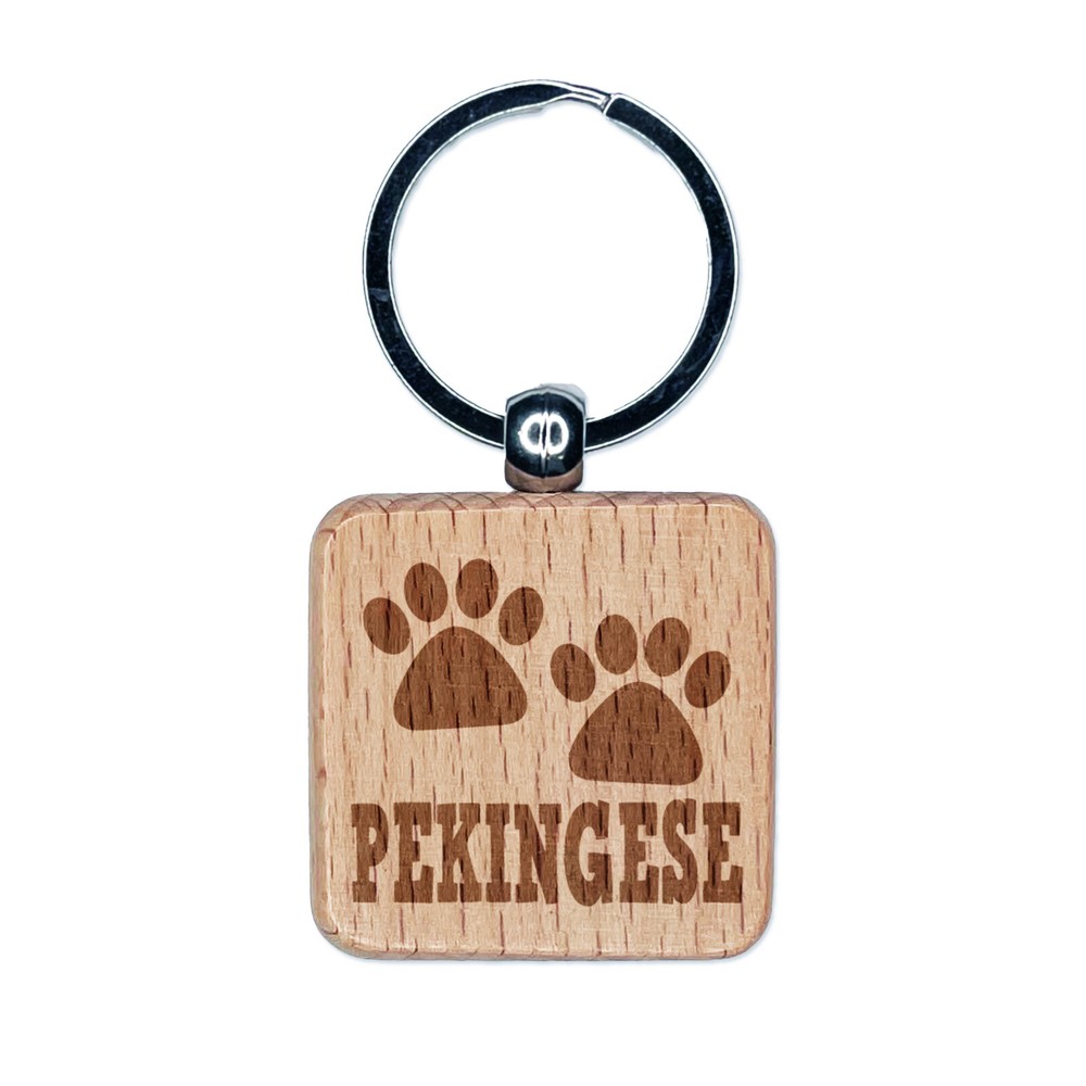 Pekingese Dog Paw Print Wooden Keychain Charm Engraved Design  