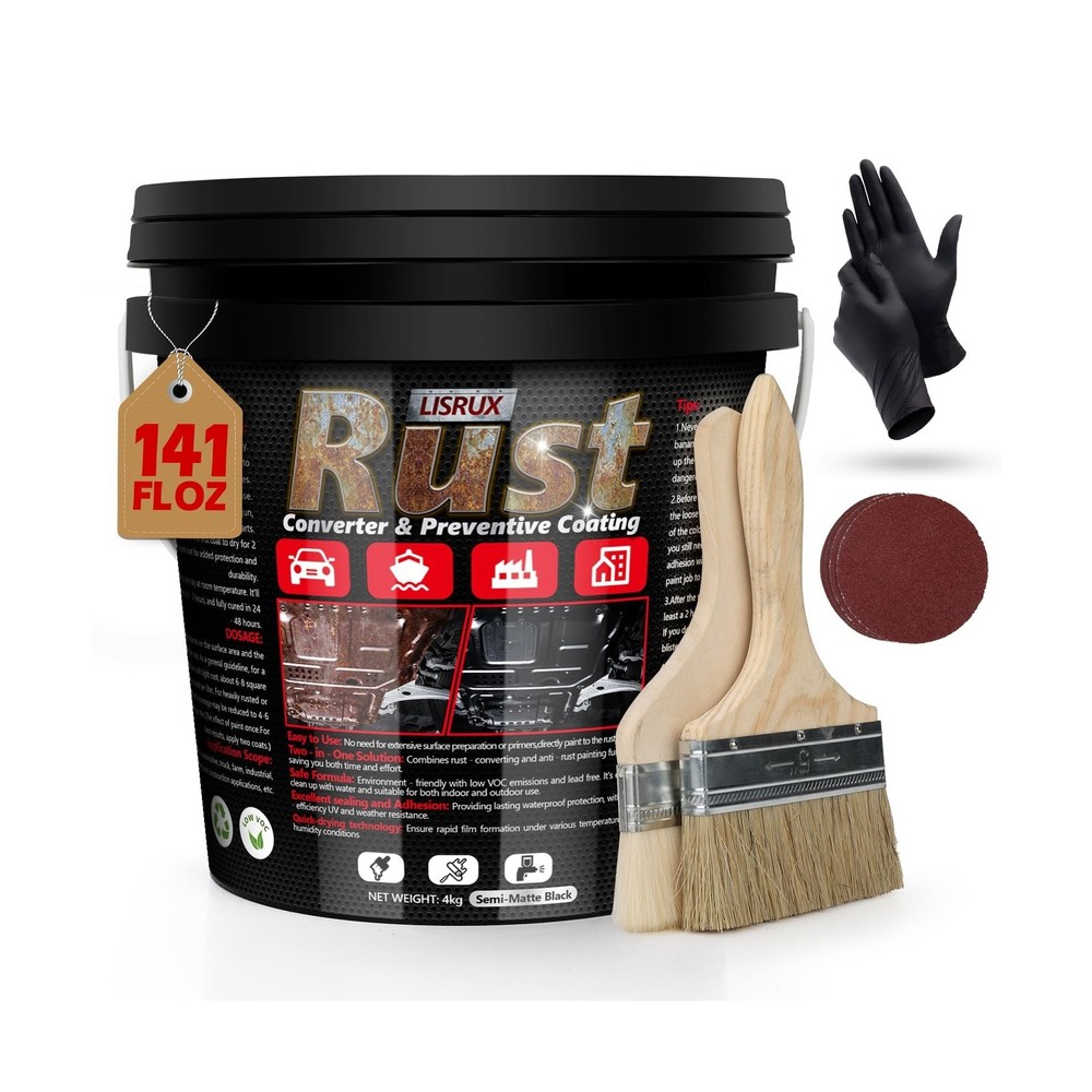 Rust Converter & Metal Primer, 141 Fl Oz Black Rust Inhibitor Paint for Metal...