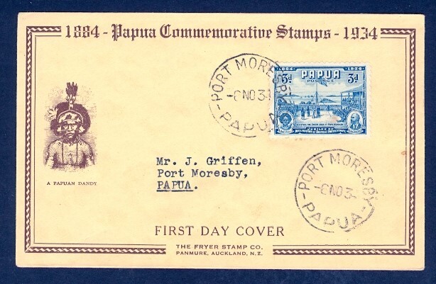 PAPUA 1934 #112 FDC ILLUSTRATED FRYER STAMP CO INTERNAL