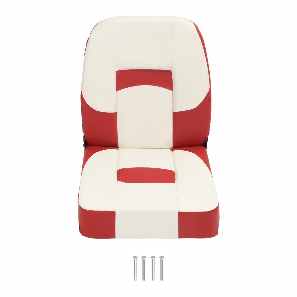 Boat Seat  Low Back Folding Fishing White+Red Seat Captain Chair Foam Padding