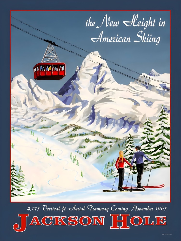 Jackson Hole Wyoming USA Winter Ski Skiing Vintage Travel Poster Print