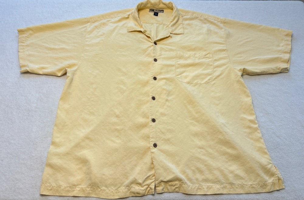 Tommy Bahama Shirt Mens 2XL 100% Silk Yellow Button Up Floral Hawaiian Camp