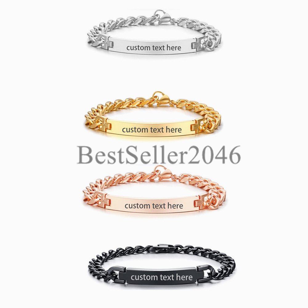 Mothers Gift Personalized Men Women Stainless Steel ID Bar Name Initial Bracelet
