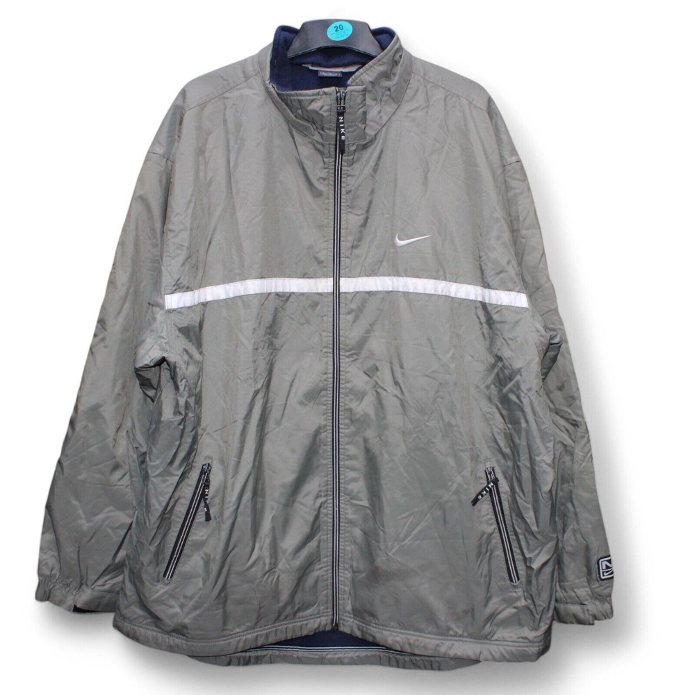 Vintage Nike Jacket Mens XL Silver Warm Fleece Lined Y2K Coat Adult Sports Zip