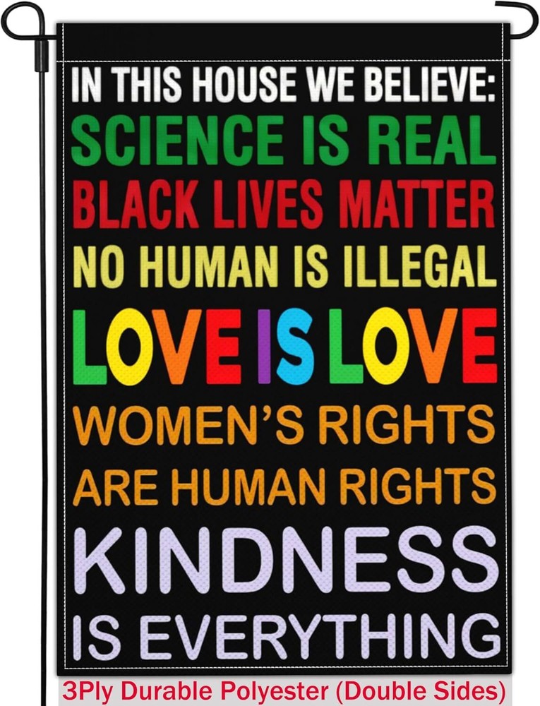 Small Gay Pride Garden Flag - This House We Believe Yard Sign for LGBTQ+ Support  