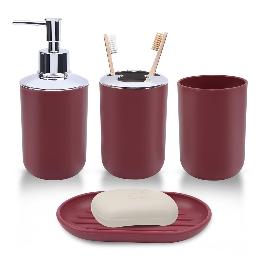 4-Piece Plastic Bathroom Accessory Set with Toothbrush Holder