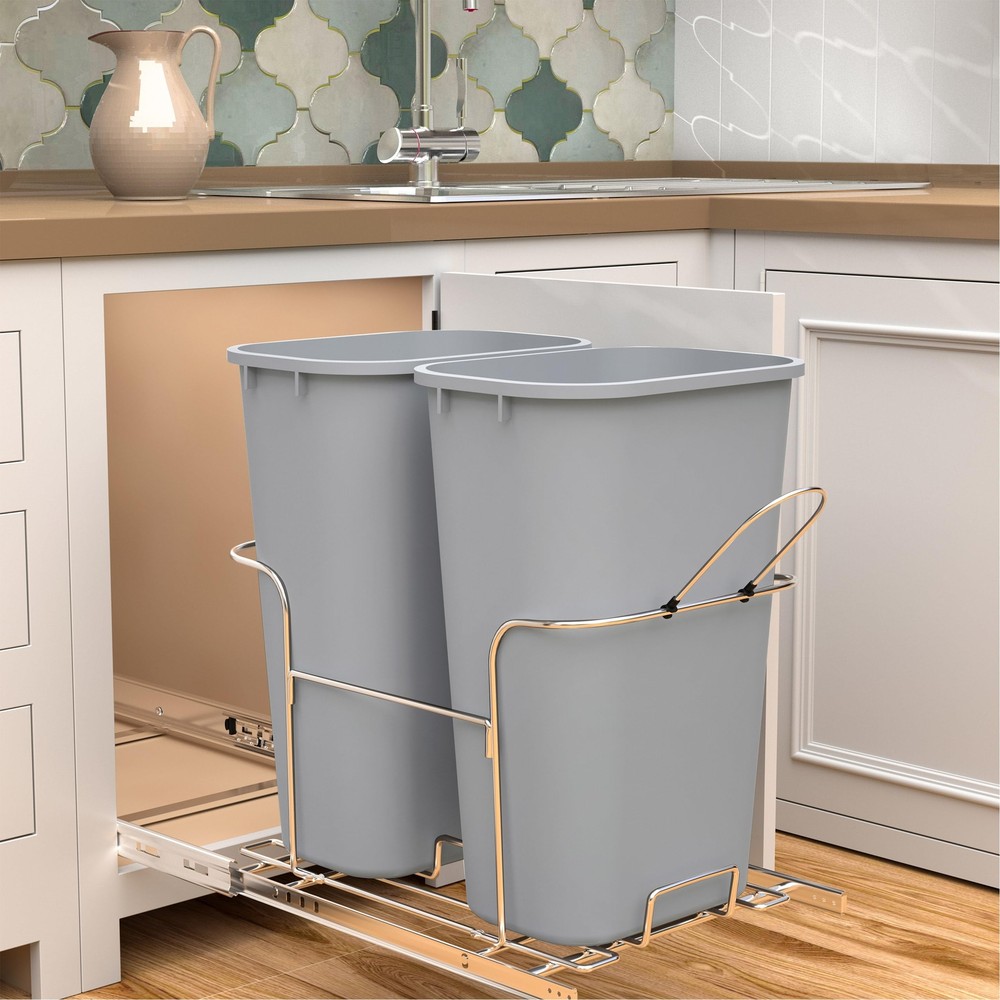 Double Pullout Trash Can for Under Kitchen Cabinets, 2 x 37Qt (18.5 Gallon) S...