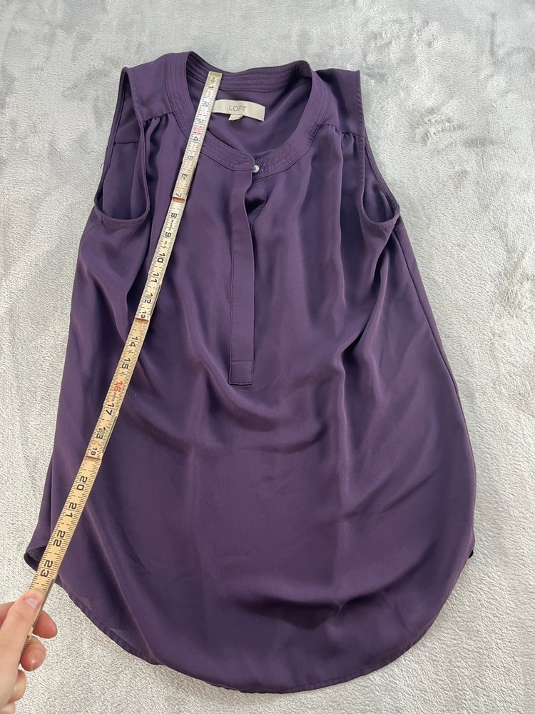 Loft Sleeveless Blouse Womens Small Purple Sheer Boho Career V-Neck