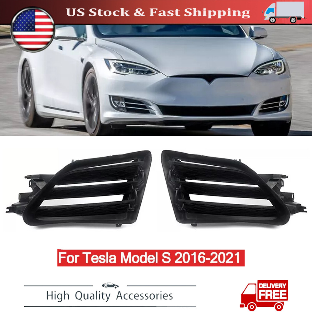 2x For Tesla -Model S Car Bumper Active Shutter Grille Front Fog Lamp Case Frame