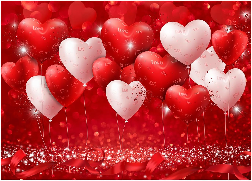 Glitter Red Heart Valentine's Day Backdrop Banner for Love Decorations