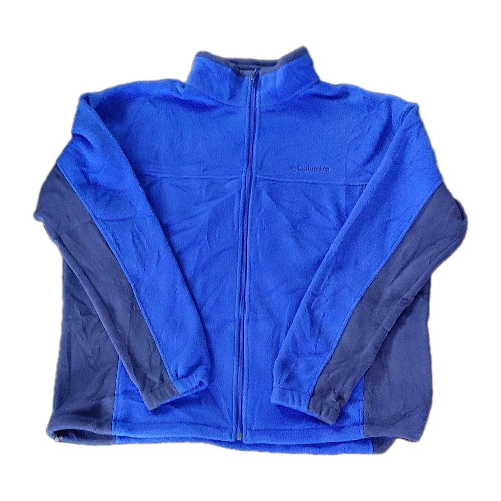 Columbia Blue Navy Full Zip Fleece Jacket Pockets Outdoor Mens Size XXL 2XL