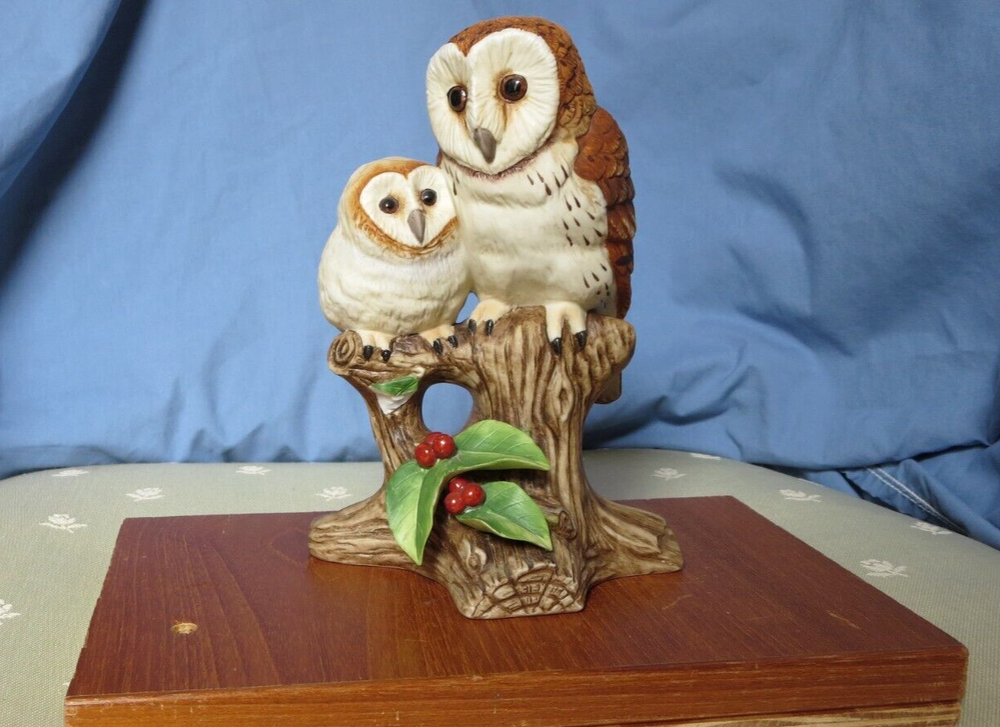 1988 Barn Owl Porcelain Art Sculpture by Andrea Sadek, Unique Collectible Bird Figurine, Item 8243