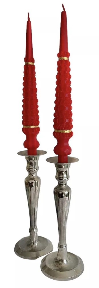 Vintage Hand-Dipped Gold Red Wax Taper Candles for Good Luck Love Holidays New Year-image