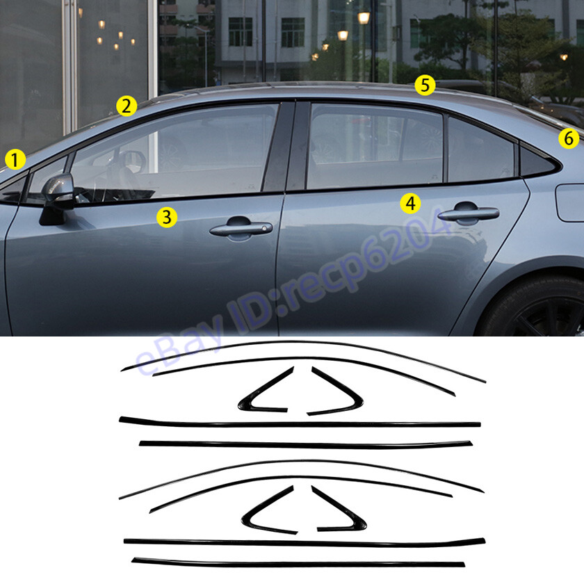 For Toyota Corolla Sedan 2020-2022 Black Chrome Window Frame Strip Cover Trim