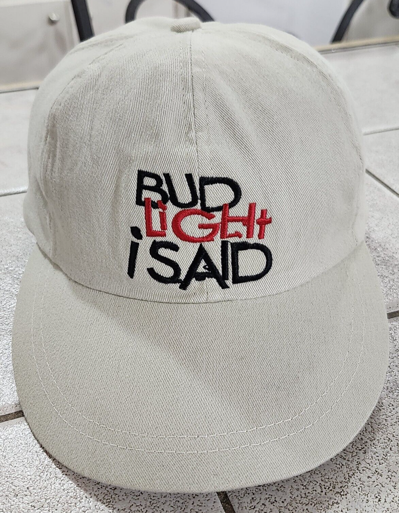 Bud Light I Said! Hey Tough Guy! Vintage Hat Strapback Adjustable Beige Cotton
