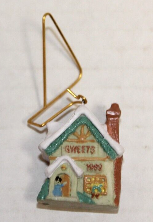 1989 Hallmark Mini Christmas Ornament Sweet Shop Village with Hanger