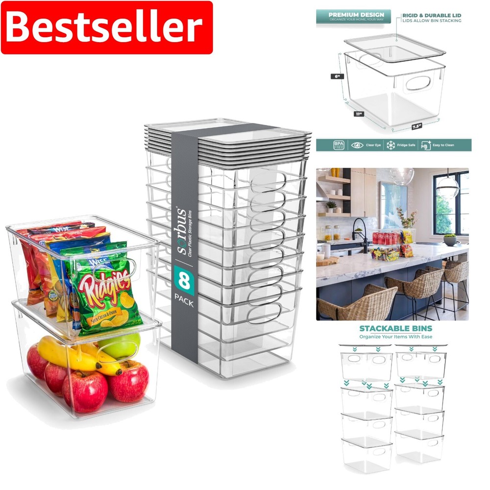 Large Clear Plastic Storage Bins with Lids - 8 Pack Organizing Set