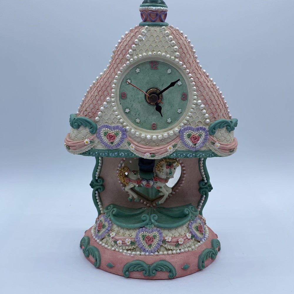 PARTS ONLY -Rare Vintage Victorian Swiss Roses Carousel Horse Clock NOT WORKING