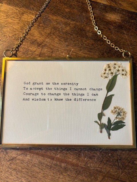 Custom Wall Hanging Pressed Flower Serenity Prayer, 6x4 or 4x6 in a gold frame