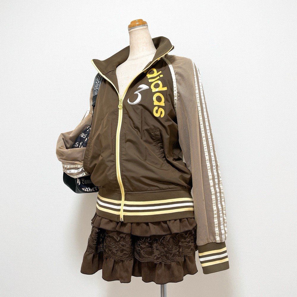 Adidas Activewear Windbreaker Jersey Jacket Brown Logo Women S Y2K Grunge 2000s