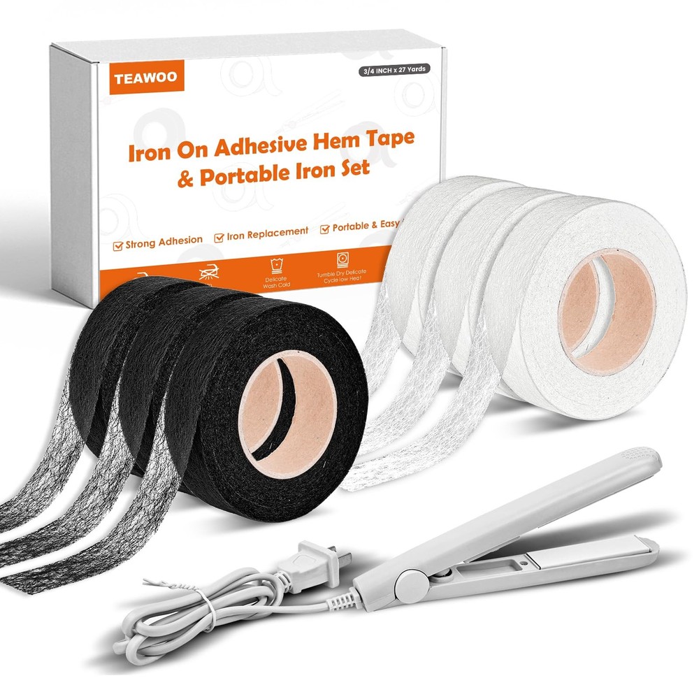 6 Rolls Hemming Tape with Portable Iron – (3/4 Inch x 27 Yards Each, 3 White ...