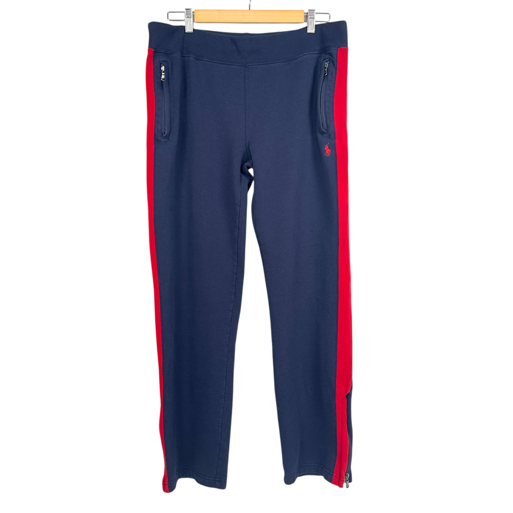 Polo Ralph Lauren Men’s Jogger Sweatpants L Navy Red Stripe Zip Ankle Athleisure
