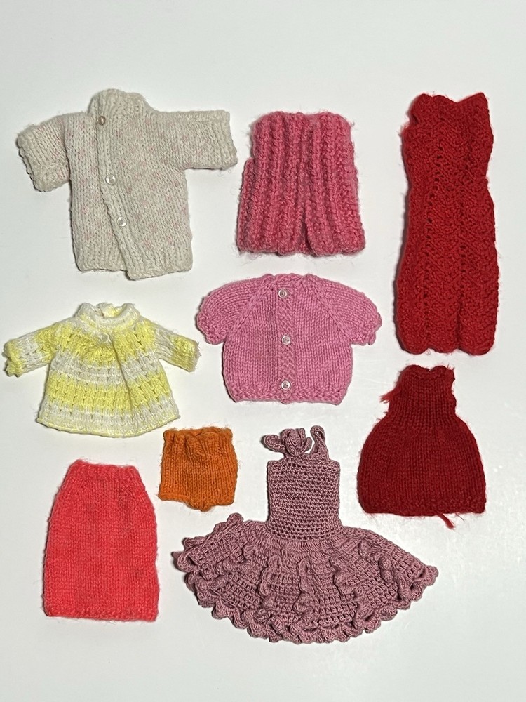 Barbie Doll Clothing Lot Vintage Handmade Knit Crocheted 60s 70s mod groovy