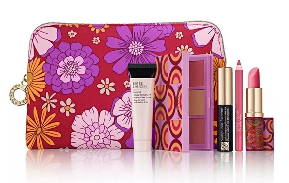Estee Lauder 6 Pc Makeup Set Blush Palette Primer Lip Pencil Lipstick